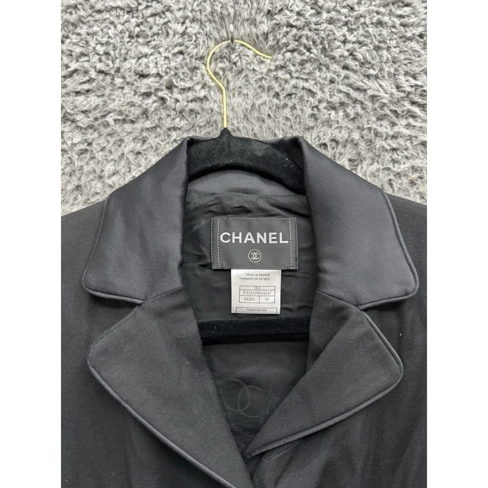 CHANEL PRE-OWNED 2008 SINGLE-BREASTED WOOL BLAZER - P33310 - BLACK‎ Size 48
